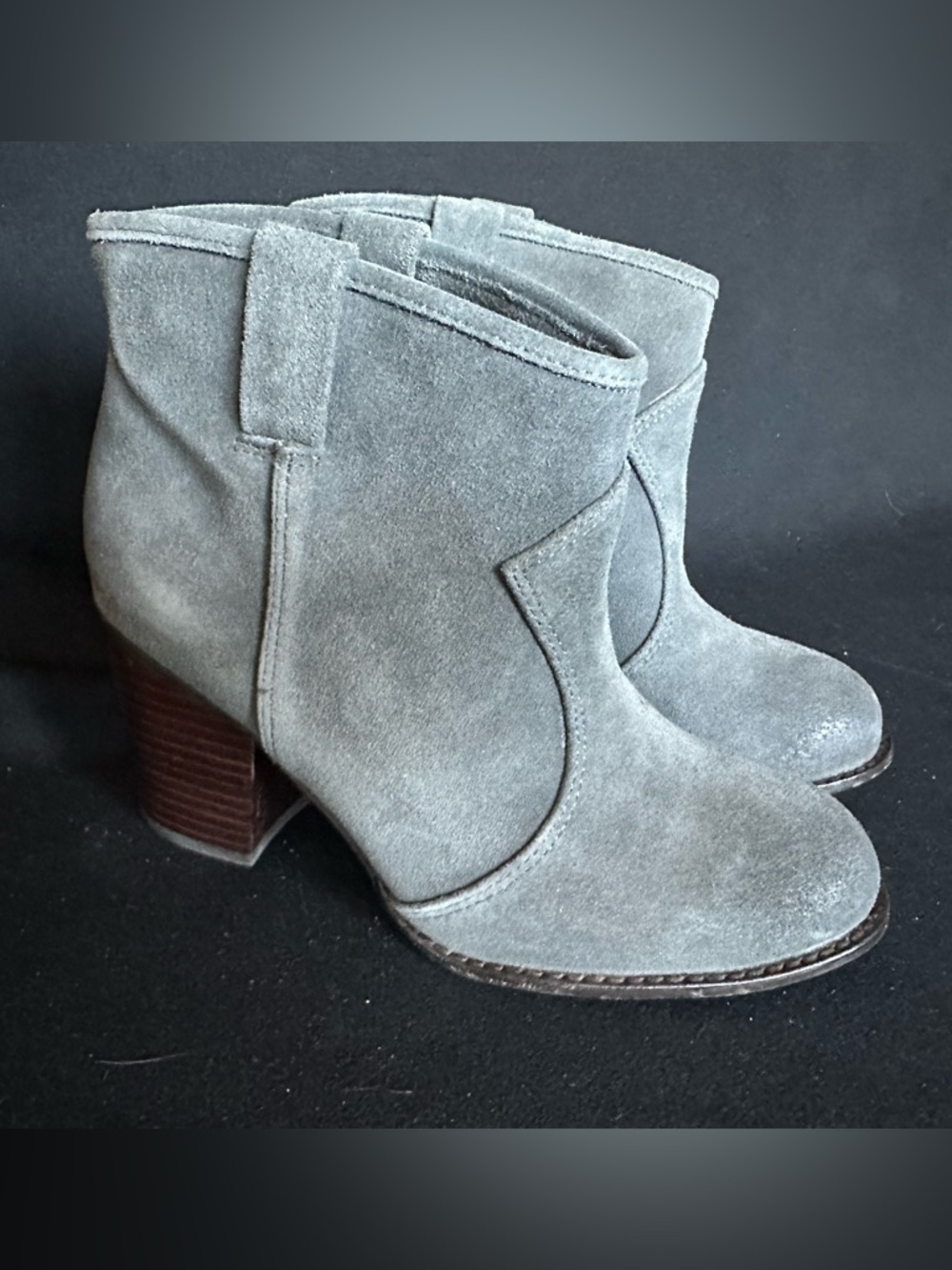 Splendid Lakota steel Gray Suede Ankle Booties with Stacked Heel